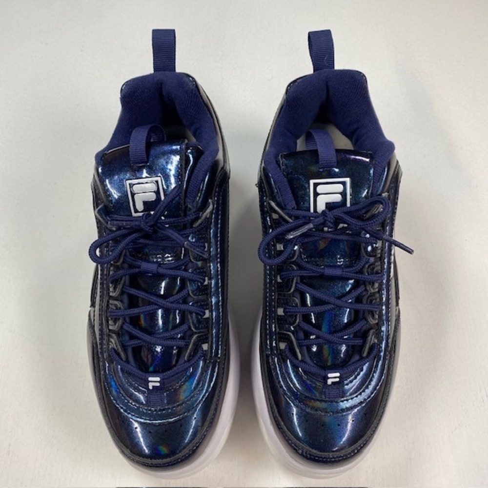 Fila Disruptor II Wedge Iridescent Navy Blue Platform Sneakers 5XM00820-421 US 9